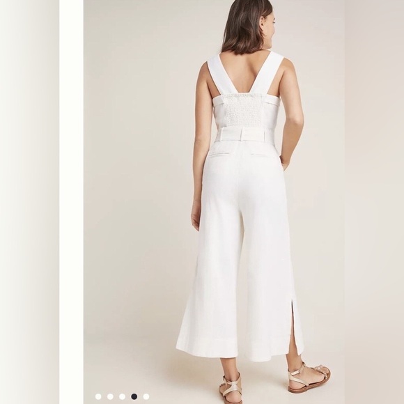 Anthropologie Cape Cod Linen Blend beige wide legs cropped Jumpsuit size 2 - Picture 2 of 10
